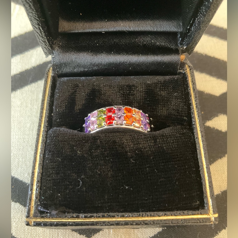 Rainbow Gemstone Band Ring - Picture 2 of 7